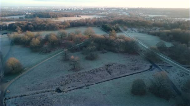Zdjęcia Lotnicze Drona London Park Zimą Złotej Godzinie Anglia Zjednoczone — Wideo stockowe