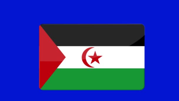 Ícone Bandeira Saara Ocidental Com Tela Azul — Vídeo de Stock