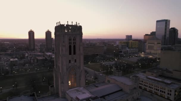 Letecký Pohled Panorama Centra Indianapolis Při Východu Slunce — Stock video