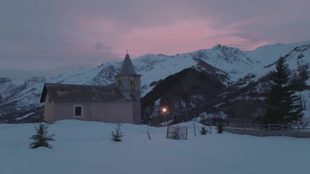 Flygbilder Valloire Vintern Savoie Frankrike Skidstation Och Natur Fjäll Vintern — Stockvideo