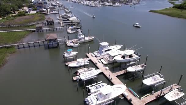 Uma Vista Aérea Barcos Atracados Porto Wrightsville Beach Carolina Norte — Vídeo de Stock