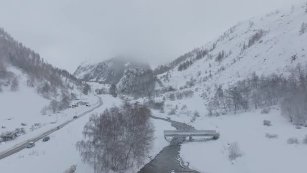 Filmati Aerei Valloire Inverno Savoia Francia Stazione Sciistica Natura Montagne — Video Stock