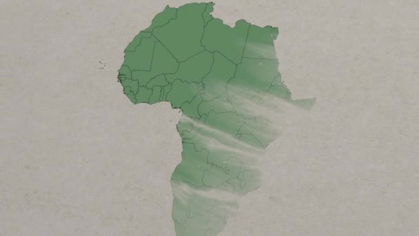 Gabon Yukarıdan Zum Yaparken Gösteren Harita Gabon Haritasının Afrika Haritasındaki — Stok video