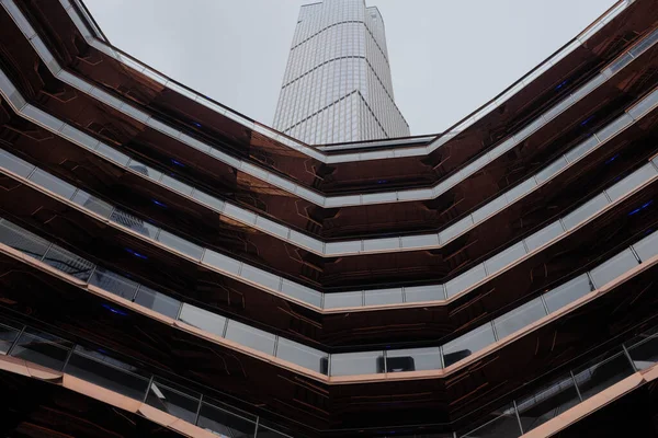Uma Foto Baixo Ângulo Edifício Hudson Yards Vidro Moderno Nova — Fotografia de Stock