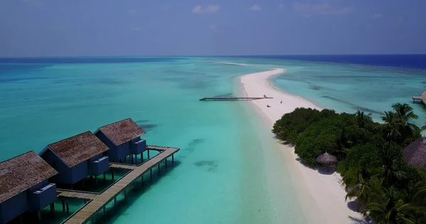 Aerial View Bungalows Island Covered Greenery Turquoise Sea — Stock Photo, Image