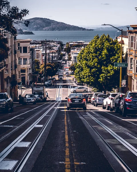 San Francisco Daki Yollar Yüksek Tepeler Manzaralı — Stok fotoğraf