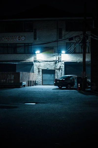 Car Parked Empty Street Night — Stock Photo, Image