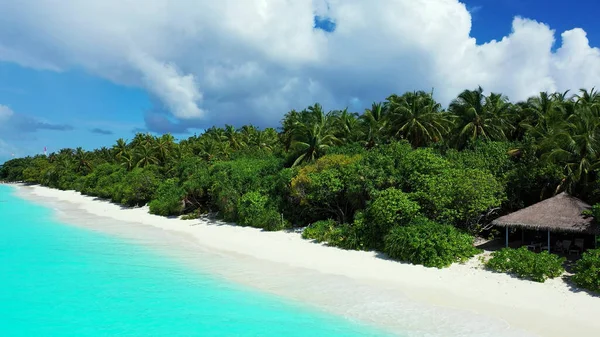 Green Tropical Beach Maldives Sea Blue Cloudy Sky Background Stock Image
