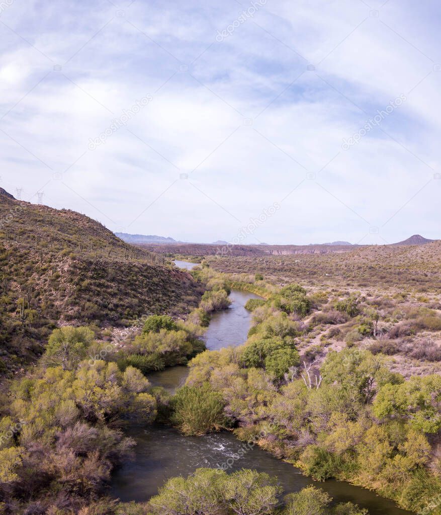 A beautiful shot of the Verde River and its Tributaries in Sedona Verde Valley in with plants and mountain