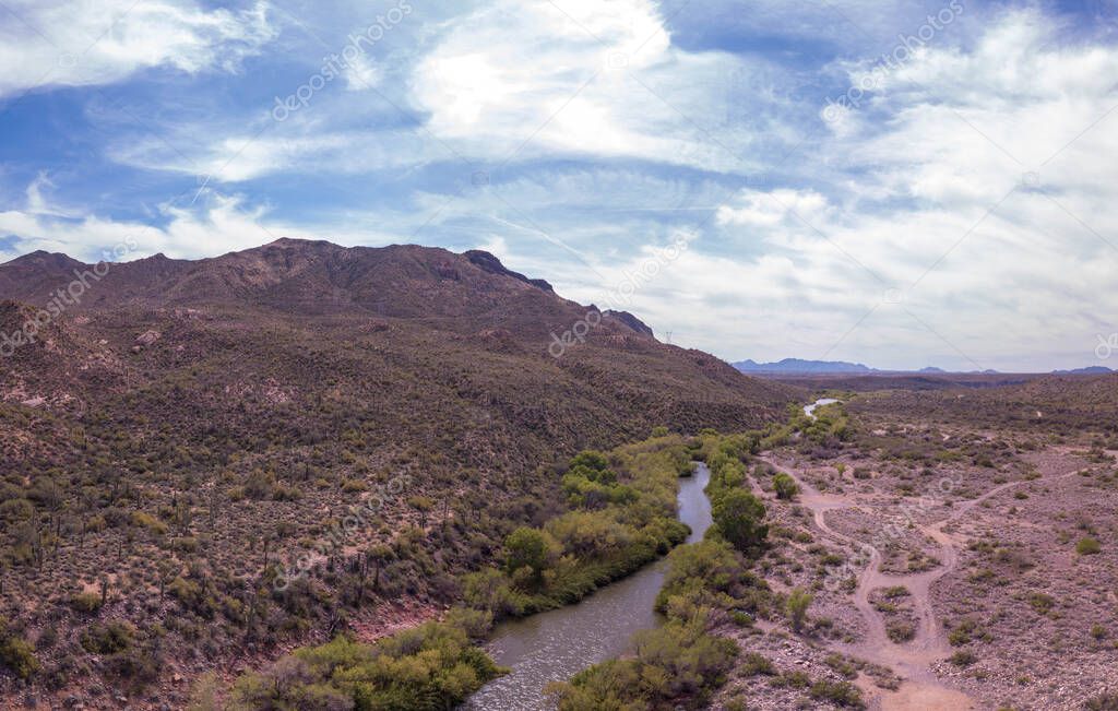 A beautiful shot of the Verde River and its Tributaries in Sedona Verde Valley in dry landscape