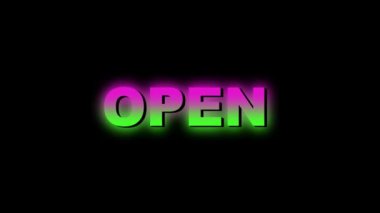 Siyah zemin üzerinde mor ve yeşil OPEN işareti - reklam için harika bir görüntü