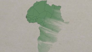 Yukarıdan yaklaşan Gine 'yi gösteren harita. Afrika haritasındaki Gine haritası konumu, Gine sınırları, harita animasyonu