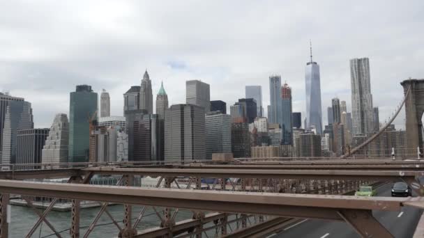 New York Taki Brooklyn Köprüsü Nün Güzel Bir Manzarası — Stok video