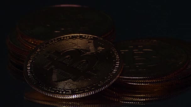 Monete Bitcoin Oro Criptovaluta — Video Stock