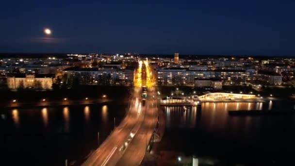 Nagranie Lotu Drona Nocnego Pejzażu Miasta — Wideo stockowe