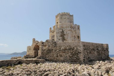 Methoni Ortaçağ Şatosu Messenia, Moreloponese, Yunanistan 'da gökyüzüne karşı