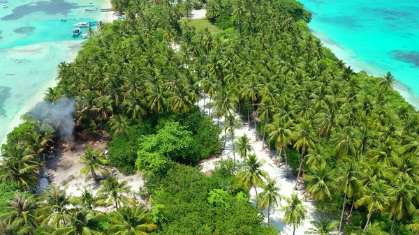 Een Luchtfoto Van Een Ongerept Eiland Met Palmbomen Malediven — Stockfoto