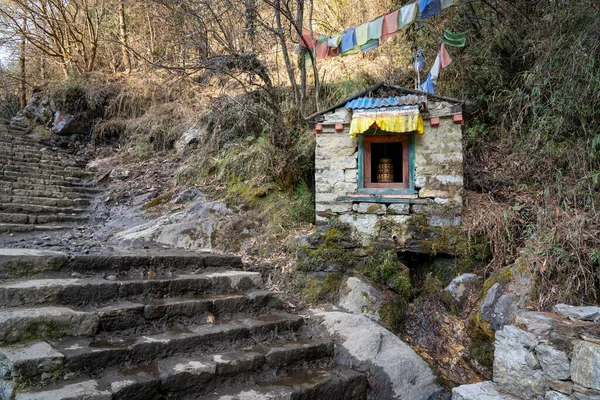 Uma Roda Oração Dentro Pequeno Edifício Pedra Phakding Nepal — Fotografia de Stock