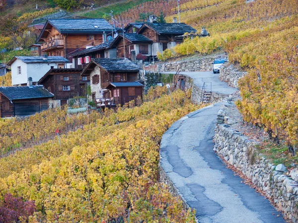 Mucchio Casette Legno Una Collina Rurale Martigny Svizzera — Foto Stock