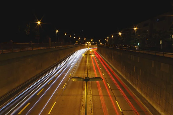 Los Senderos Luz Los Coches Mittlerer Ring Por Noche — Foto de Stock