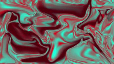 3D Soyut Animasyon Renkli Dalgalı Yumuşak Duvar. Yeşil ve kırmızı sıvı deseni kavramı. Yeşil ve Kırmızı Dalgalı Yansıma Yüzeyi. Moda sıvısı
