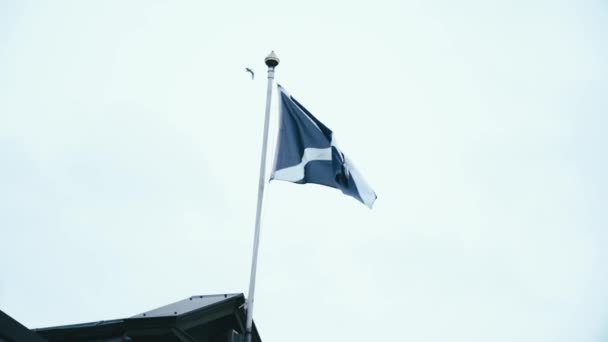 Bandera Escocesa Ondeando Viento Sobre Las Arcadas Escocia — Vídeos de Stock