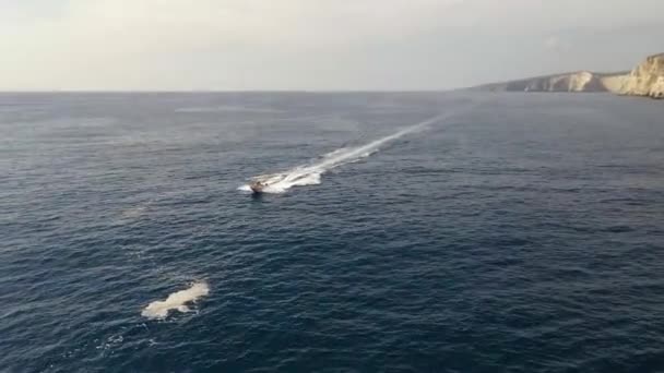 Vue Aérienne Bateau Naviguant Zakhynthos Grèce — Video