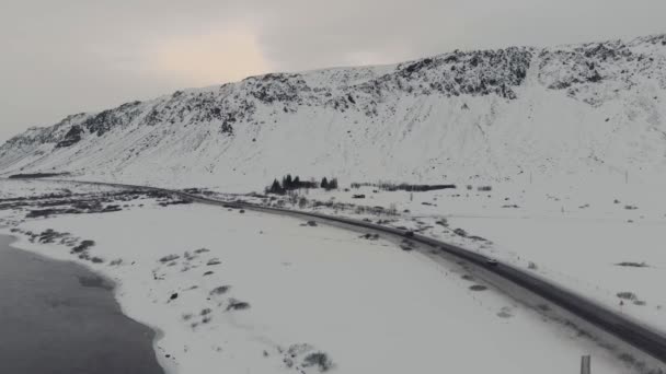 Veduta Aerea Una Strada Costiera Islanda Una Giornata Invernale — Video Stock
