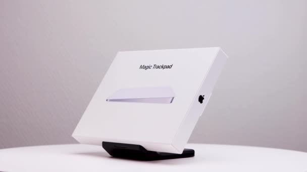 Right Rotating White Package Box Mac Magic Trackpad Display Stand — Stock Video