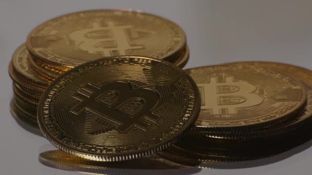 Złote Bitcoin Kryptowaluta Monety — Wideo stockowe