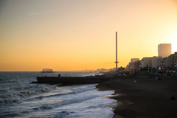 Bella Vista Sulla Spiaggia Brighton Tramonto Regno Unito — Foto Stock