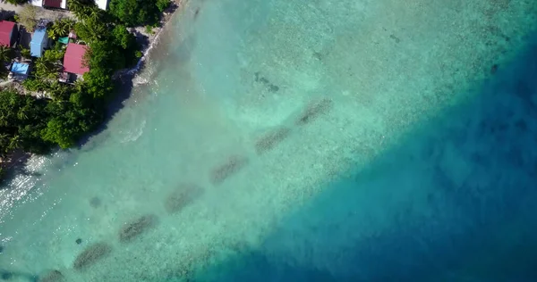 Aerial Top View Houses Beach Covered Greenery Turquoise Sea Sunny — Stock Photo, Image