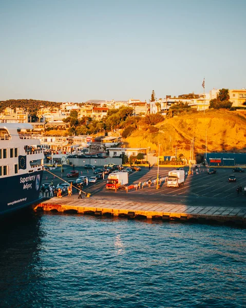 Een Verticaal Shot Van Een Haven Tijdens Zonsondergang Athene Griekenland — Stockfoto