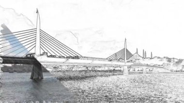 Türkiye 'nin İstanbul kentinde kablolu bir Golden Horn köprüsü