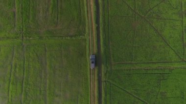 Paddy Field 'dan geçen bir aracın kuş bakışı görüntüsü. İki sahne.
