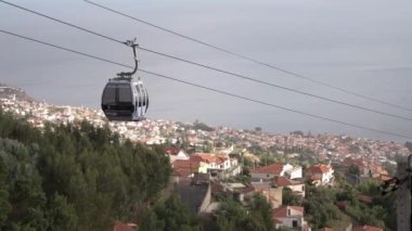 Madeira 'nın ufuk çizgisinde bir teleferiğin hava görüntüsü.