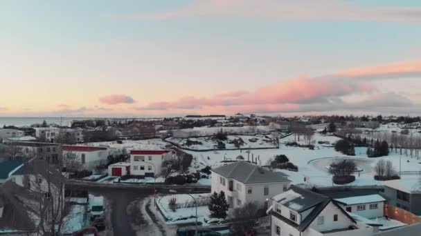 Letecký Pohled Krásnou Architekturu Islandu Zimě — Stock video