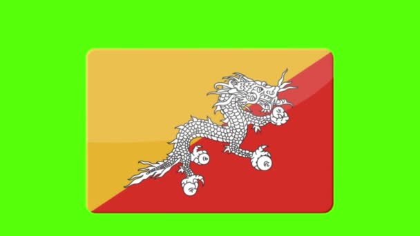 Die Nationalflagge Von Bhutan Erscheint Auf Dem Grünen Bildschirm — Stockvideo