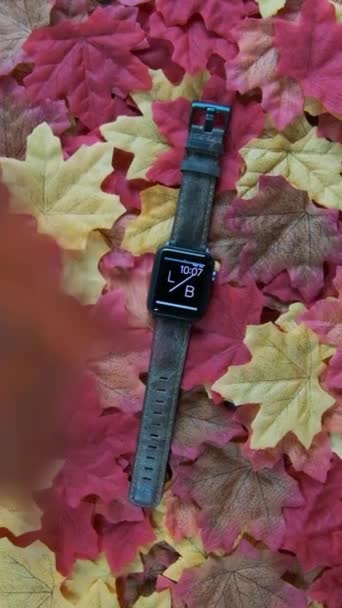 Sonbahar Sezonu Için Bantlı Bir Apple Watch — Stok video