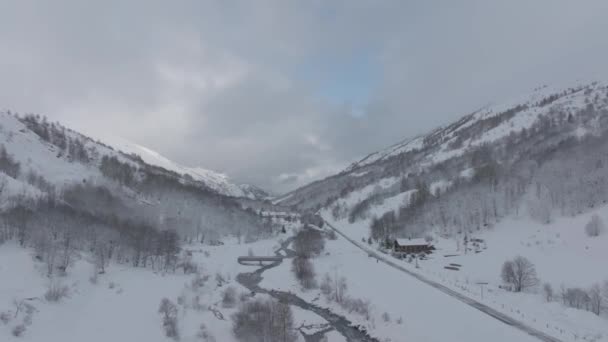 Flygbilder Valloire Vintern Savoie Frankrike Skidstation Och Natur Fjäll Vintern — Stockvideo