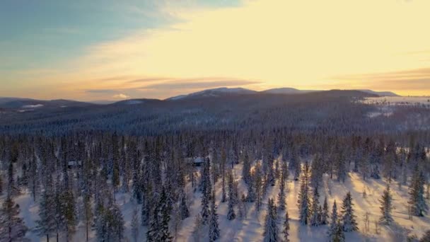 Een Drone Uitzicht Van Trysil Noorwegen Winter Bij Zonsondergang — Stockvideo