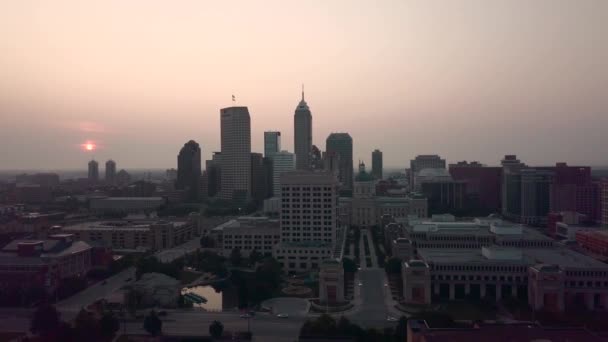 Drone View Downtown Indianapolis Early Morning Sunrise — Stock Video