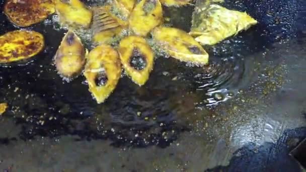 Zbliżenie Wideo Smażenia Padma Ilish Fish Mawa Ghat Bangladesz — Wideo stockowe