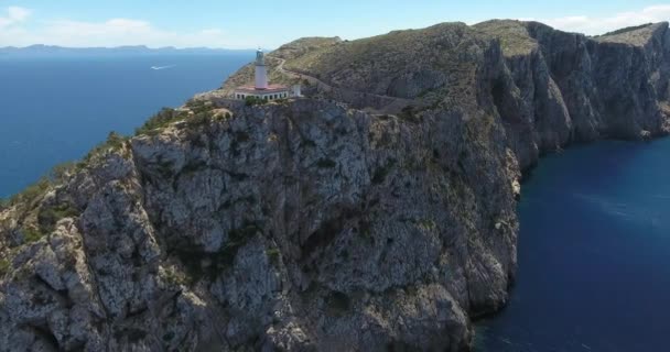 Uma Antena Farol Penhasco Palma Maiorca Espanha — Vídeo de Stock