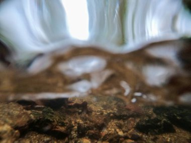 Yüzeyinde kayalar olan suya yakın çekim.