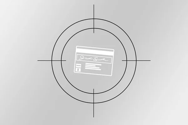 A card in a black target icon on a white background