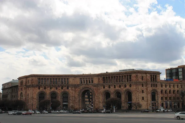 Der Platz Der Republik Jerewan Armenien Einem Bewölkten Tag — Stockfoto