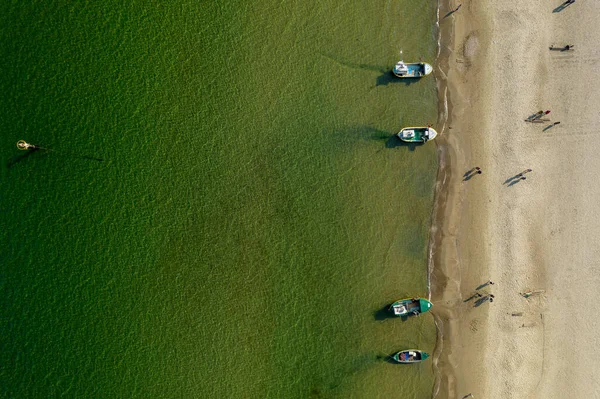 Luftaufnahme Vom Ostseestrand Mit Menschen Und Booten Sopot Polen — Stockfoto