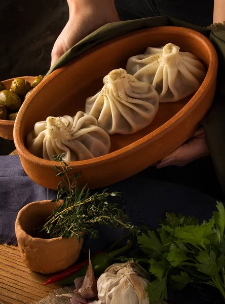 Una Hermosa Toma Khinkali Plato — Foto de Stock