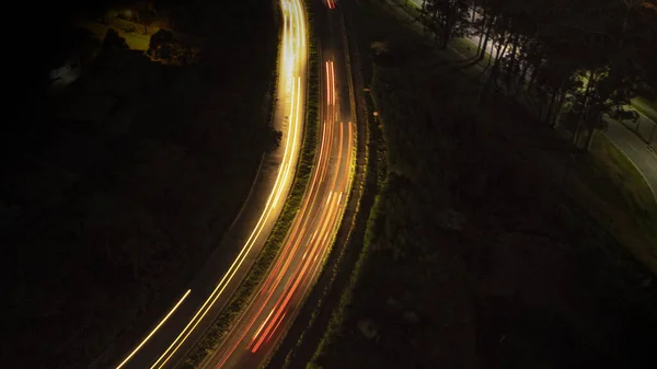 High Angle Shot Road Constructed Middle Forest Night — Stock Photo, Image